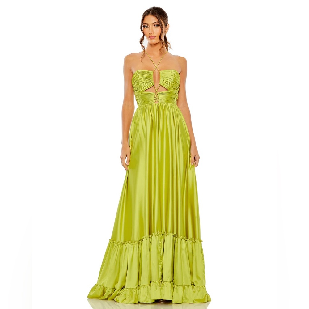 MAC DUGGAL 68486 RUCHED TIERED CRISS CROSS SPAGHETTI STRAP GOWN SIZE 6